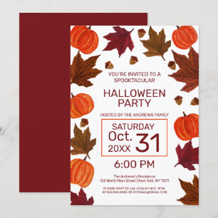 Invitación Calabazas de otoño maple deja acuarela Halloween