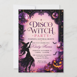 Invitación Calabazas de purpurina de bruja de discoteca Cumpl