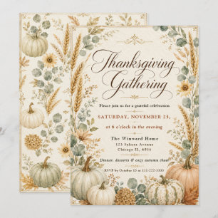 Invitación Calabazas Elegantes Girasoles Día de Acción de Gra