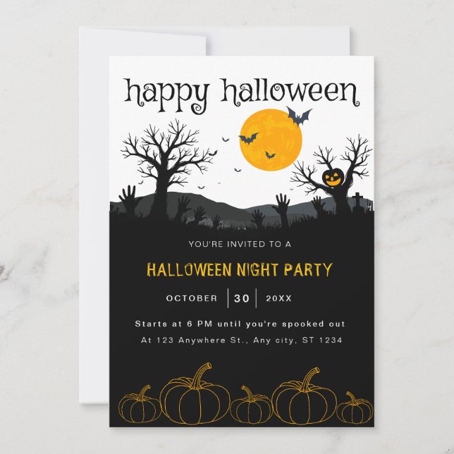 Invitación Calabazas espeluznantes árboles Naranja Black Hall (Anverso)