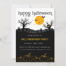 Invitación Calabazas espeluznantes árboles Naranja Black Hall