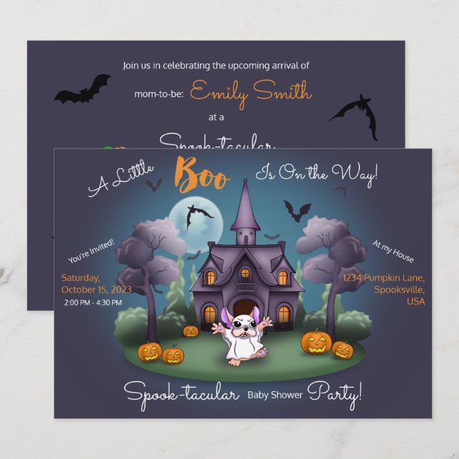 Invitación Calabazas fantasma Halloween Baby Shower Invitati (Anverso / Reverso)