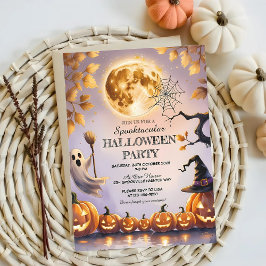 Invitación Calabazas, fantasma y luna llena Festejaron Hallow