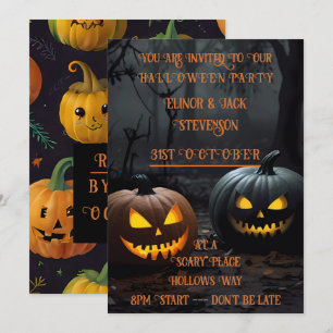 Invitación Calabazas festivas de Halloween y patrón floral