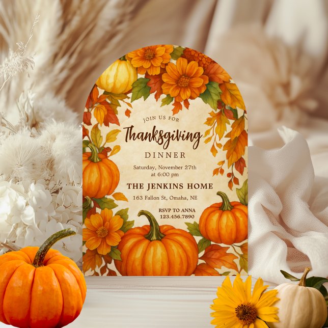 Invitación Calabazas Florales Acuarela Día de Acción de Graci (Subido por el creador)