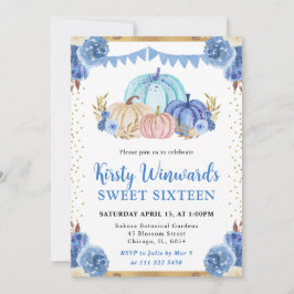 Invitación Calabazas Florales Azules y Doradas Otoño Dulces 1