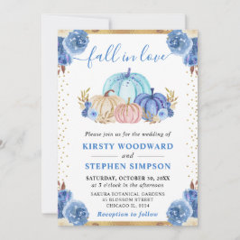 Invitación Calabazas florales azules y doradas para boda de o