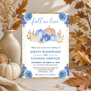 Invitación Calabazas florales azules y doradas para boda de o