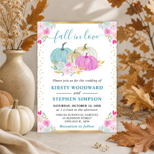 Invitación Calabazas florales azules y moradas Boda de otoño