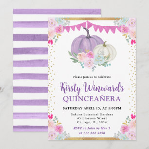 Invitación Calabazas Florales Blancas Moradas Otoño Quinceañe