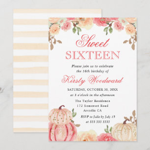 Invitación Calabazas florales de acuarela de otoño Cumpleaños
