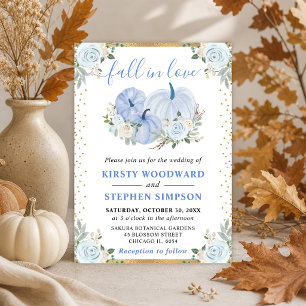 Invitación Calabazas Florales de Azul Pastel y Dorado Boda de