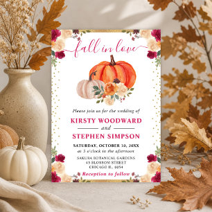 Invitación Calabazas florales de color naranja quemado y rojo