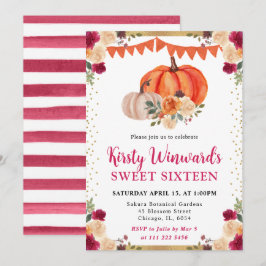 Invitación Calabazas Florales de Naranja Quemada y Rojo Otoño