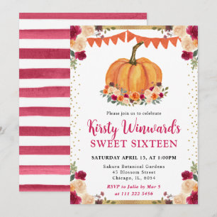 Invitación Calabazas Florales de Naranja Quemada y Rojo Otoño