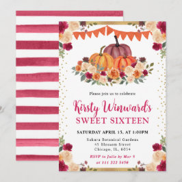 Invitación Calabazas Florales de Naranja Quemada y Rojo Otoño