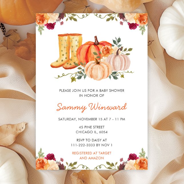 Invitación Calabazas florales de otoño brotan Baby Shower (Subido por el creador)