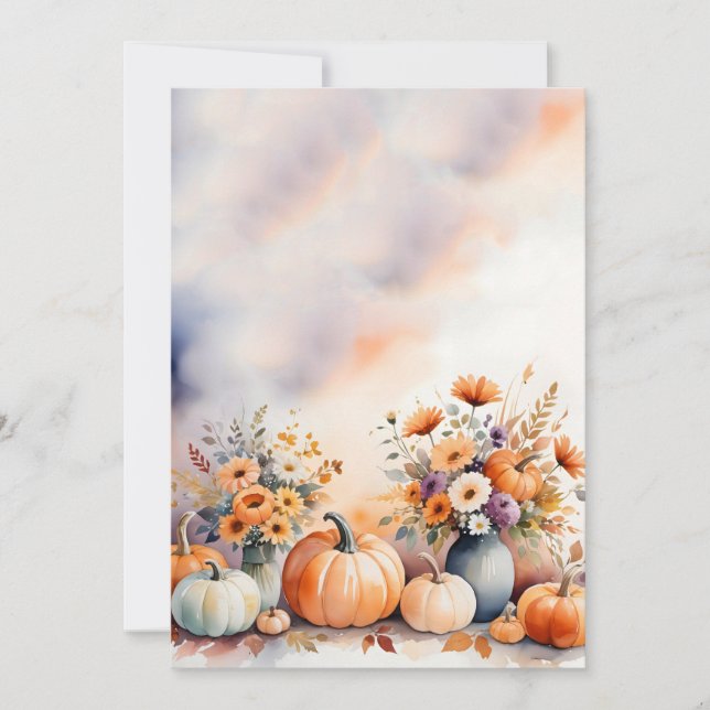 Invitación Calabazas Florales de Otoño de Fondo (Anverso)