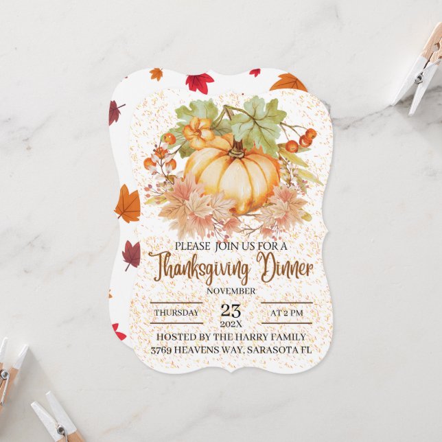 Invitación Calabazas florales de otoño saltan la cena de Acci (Anverso/Reverso In Situ)