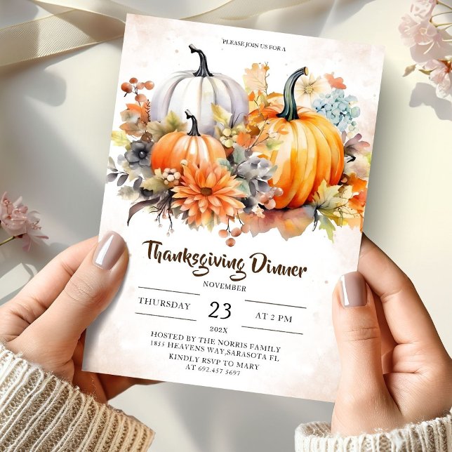 Invitación Calabazas florales de otoño saltan la cena de Acci (Subido por el creador)