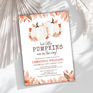 Invitación Calabazas florales de otoño Watercolor Twin Baby S