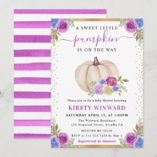 Invitación Calabazas Florales Moradas y Azules para Baby Show