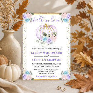 Invitación Calabazas Florales Moradas y Azules Pastel Otoño B