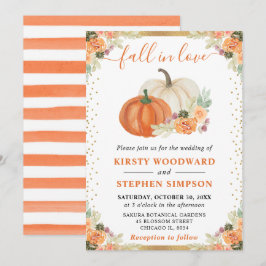 Invitación Calabazas Florales Naranja y Blanco Boda de Otoño