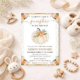 Invitación Calabazas Florales Naranja y Blanco Fiesta de Bebé