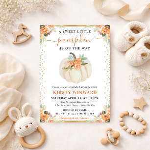 Invitación Calabazas Florales Naranja y Blanco Fiesta de Bebé