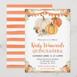 Invitación Calabazas Florales Naranjas de Otoño Quinceañera