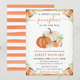 Invitación Calabazas florales naranjas y blancas Baby Shower 