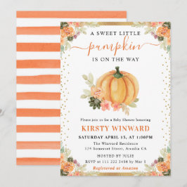 Invitación Calabazas florales naranjas y blancas Baby Shower 