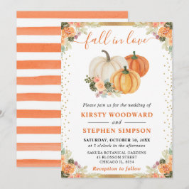 Invitación Calabazas florales naranjas y blancas para boda de