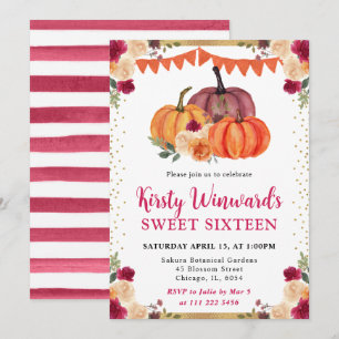 Invitación Calabazas florales naranjas y rojas quemadas Otoño