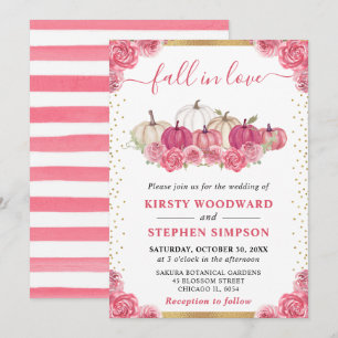 Invitación Calabazas florales rosadas y blancas Boda de otoño