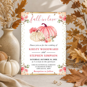 Invitación Calabazas florales rosadas y blancas Boda de otoño