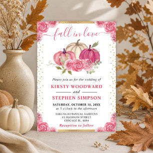 Invitación Calabazas florales rosadas y blancas Boda de otoño