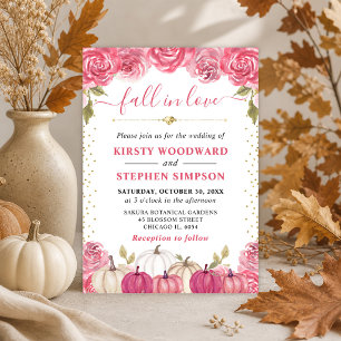 Invitación Calabazas florales rosadas y blancas Boda de otoño