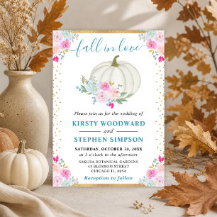 Invitación Calabazas florales rosadas y blancas Boda de otoño