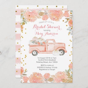 Invitación Calabazas florales rosas camionetas rusticas ducha