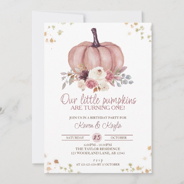 Invitación Calabazas florales se vuelven un cumpleaños (Anverso)
