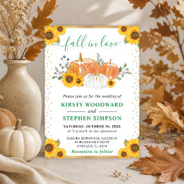 Invitación Calabazas florales verdes y doradas para boda de o