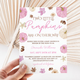 Invitación Calabazas gemelas Chicas Baby Shower con flores ro