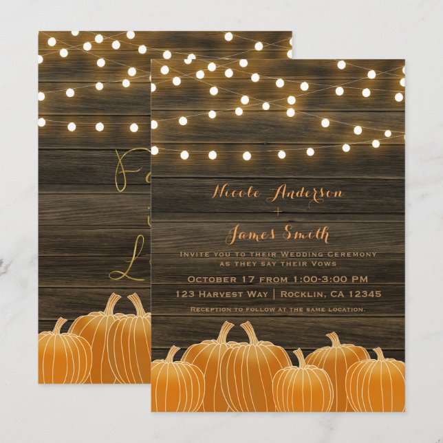 Invitación Calabazas Luces de Enamorarse Boda Rústica (Anverso / Reverso)