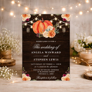 Invitación Calabazas Naranjas de Otoño Rústico Bodas Florales