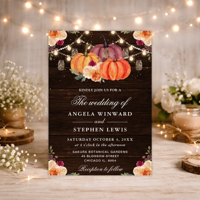 Invitación Calabazas Naranjas de Otoño Rústico Bodas Florales (Subido por el creador)