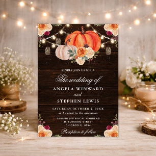 Invitación Calabazas Naranjas de Otoño Rústico Floral Boda