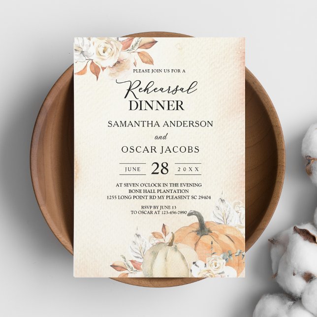 Invitación Calabazas Naranjas y Flores de Otoño Rústico (Subido por el creador)