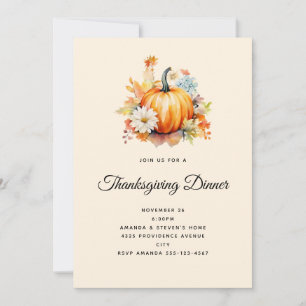 Invitación Calabazas naranjas y flores Otoño Día de Acción de